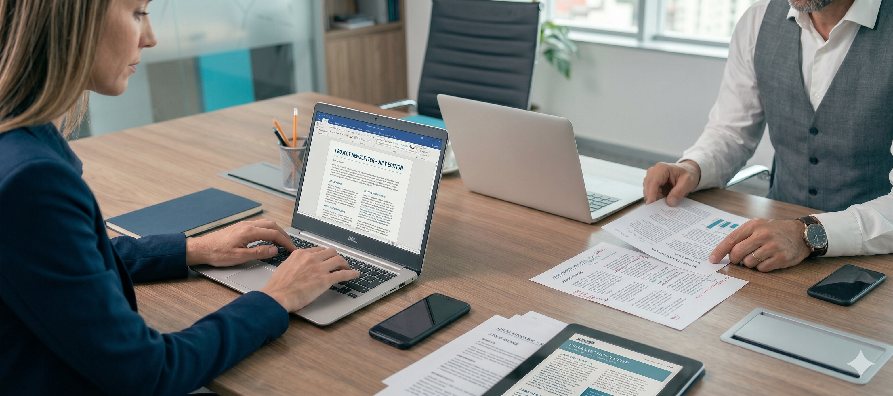 Mesa de trabajo institucional con documentos y materiales de consulta
